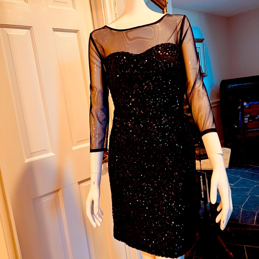 Karl Lagerfeld Paris Cocktail Dress, Sequin Illusion.